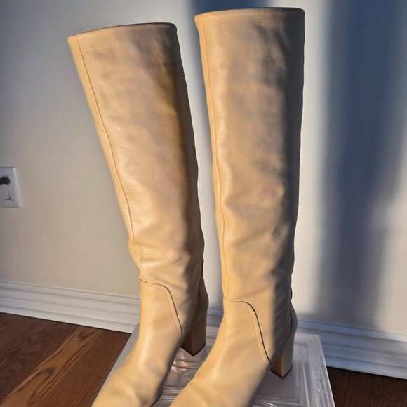 ZARA Light Beige Knee High Leather Boots | Size 39 (US 9) - Picture 13 of 13